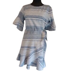 Express Women's Size Petite Small Chambray Linen Blend Wrap Mini Dress